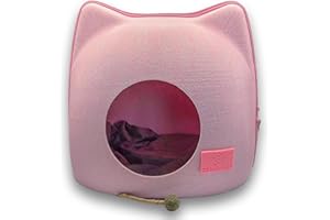 ZENHOBBY Cat Bed for Indoor Cats, Cat House 14 inch for Large Cats, Dog Bed for Small Dogs, Cat Treats Cat Toys Gift Inside, Premium Felt Cat Bed Cave (Pink)