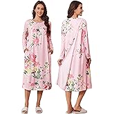 Deyeek Hospital Gowns for Women Tear Away Snap Open Back Dress Long Sleeve Post Surgery Adaptive Nightgown with Pockets