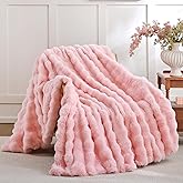Smoofy Faux Fur Throw Blanket for Couch – Blush Pink Fluffy Cozy Rabbit Fleece, Plush Soft Bubble Blanket for Sofa & Bed, for Mom, Warm Fuzzy Home Room Decor Throw 50" x 60"