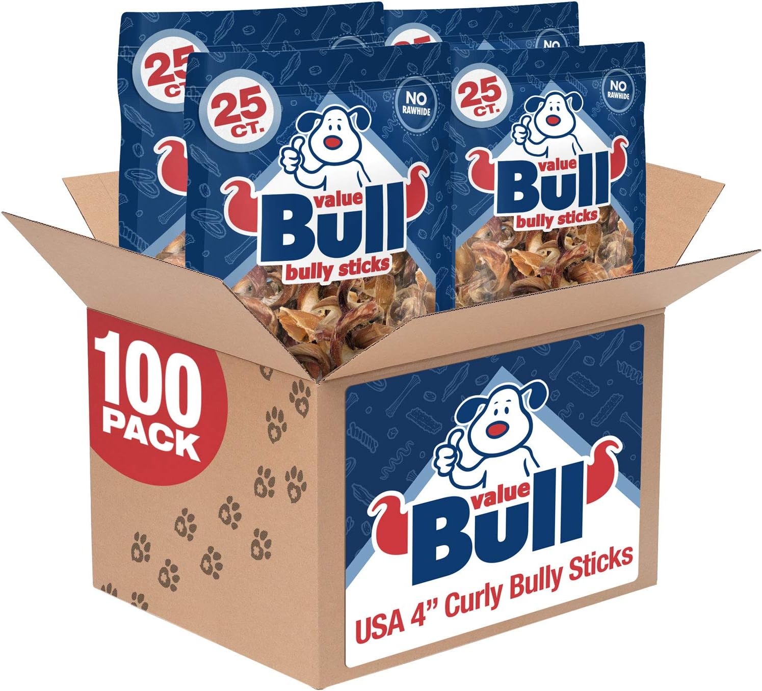 ValueBull USA Curly Bully Stick Dog Chews, 46 Inch Thick