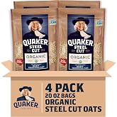 Quaker Steel Cut Oats, USDA Organic, Non GMO Project Verified, 20oz Resealable Bags (Pack of 4)
