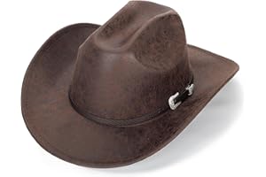 FGSS Western-Cowboy-Hats for Women Men - Classic Wide Brim Felt Fedora Unisex Upturn Bull Head Cowgirl Caps with Buckle Belt