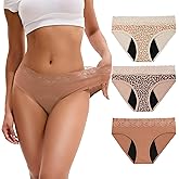 INNERSY Period Underwear for Women Cotton Lace Leakproof Menstrual Hipster Panties Bikini Briefs 3-Pack