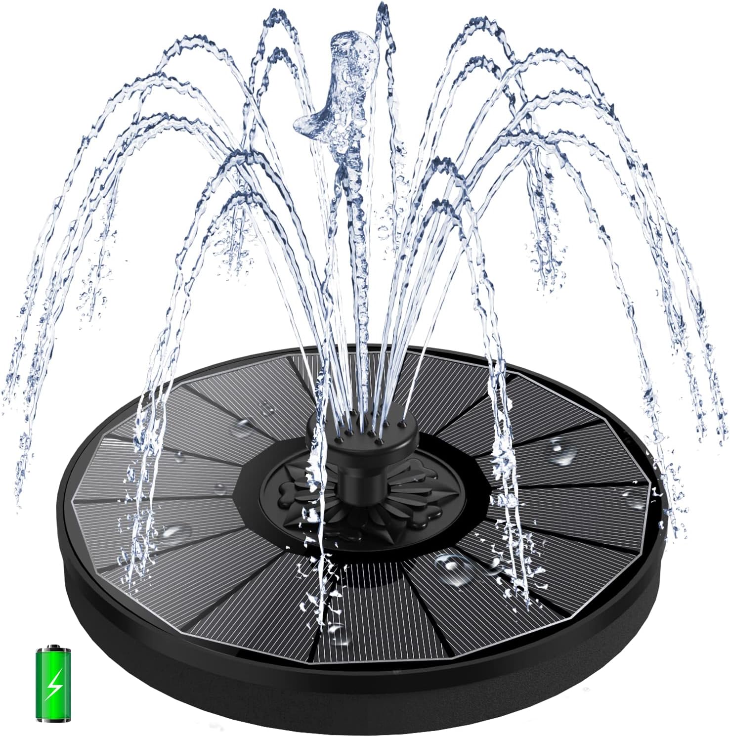 Water Gardens & Ponds - Yzert Solar Fountain with 2000 mAh Battery Backup Works in Cloudy, 2023 Glass Solar Powered Bird Bath Fountains with 7 Nozzles, 3.5 W Solar Fountain Pump for Pool, Garden, Outdoor, Pond (Black)