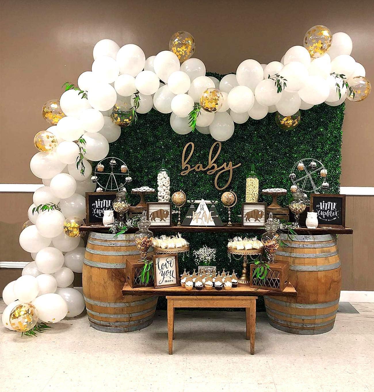Balloon Arch Kit Garland Decorations - 114 Latex White Gold Confetti Balloons 16ft, Baby Shower Wedding Birthday Bachelorette Graduation Anniversary Gender Reveal Party Supplies DIY Centerpiece Décor