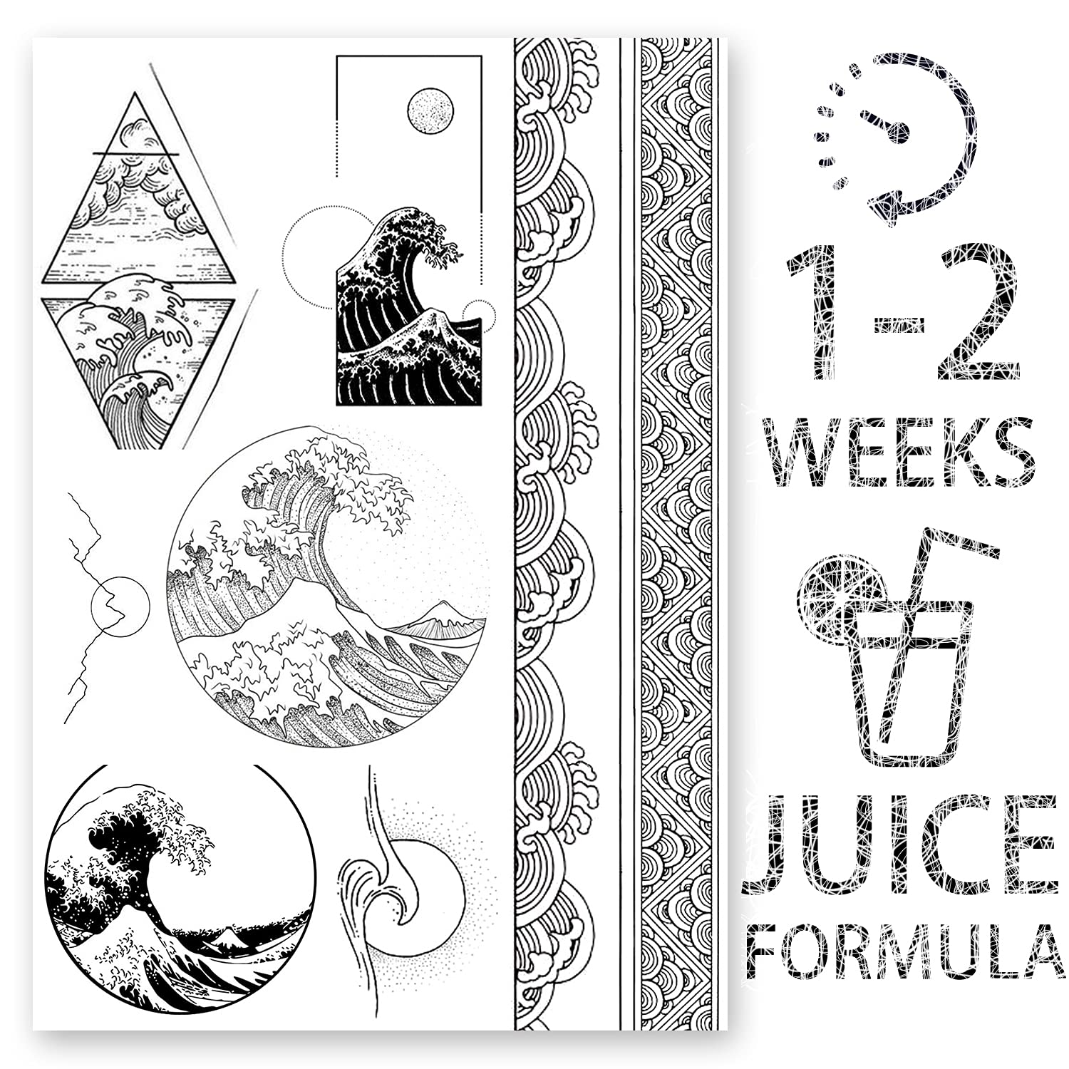 AWAKEN Fake Temporary Juice Tattoos Men Arm Chest Stickers Plant-based Waterproof Last 1-2 Weeks Wave Kanagawa Ukiyoe Japanese Sea (Disegn 6)