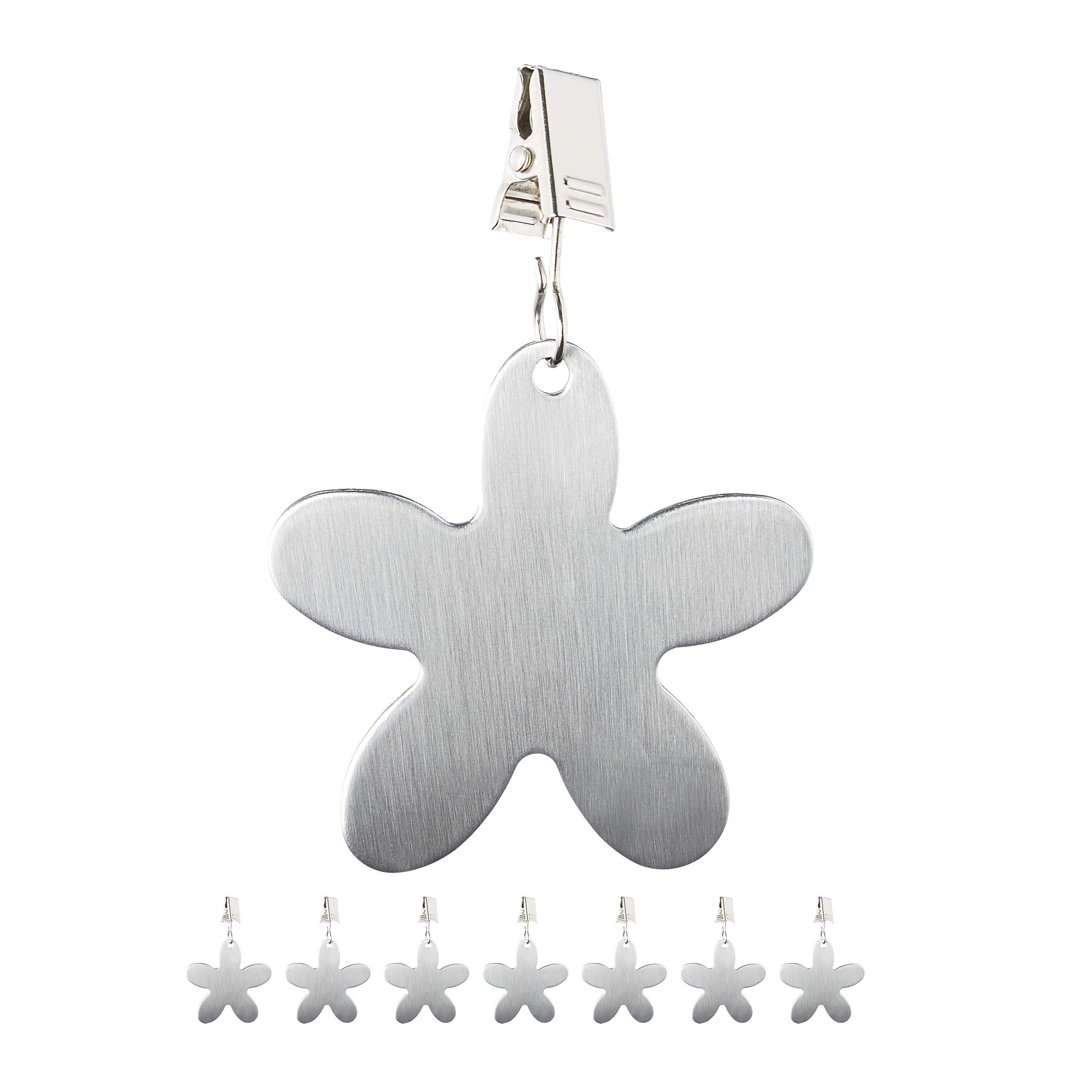 Relaxdays Tablecloth Weights, Pack of 8 Clips, Curtain Clamps, In- & Outdoors, Stainless Steel, Flower, Silver