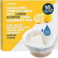 Lunderg Commode Liners with Absorbent Pads - Lemon Scent Medical Grade 50 Count Universal Fit - Disposable Bedside Commode Li