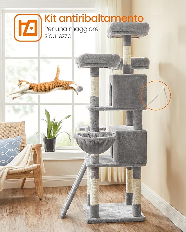 Tiragraffi per Gatti, XXL Posatoio, 162 cm, Grigio Chiaro PCT019W01