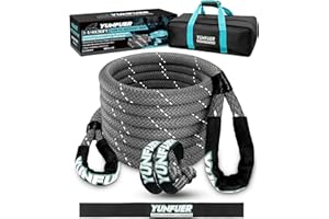YUNFUER Heavy-Duty Kinetic Recovery Rope Kit – 56,000lbs, 1.26in x 30ft – Includes 2 Ultra-Strong UHMWPE Soft Shackles – 35%+ Elasticity for Off-Road Recovery, Towing & Emergency Use (Reflective)