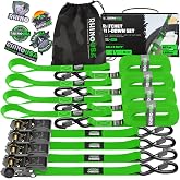 Rhino USA Ratchet Straps Tie Downs (4-Pack) - 1in x 15ft with S Hooks | 1,823lb break strength. Manual ratchet w/ S hooks &amp; soft loops. For trucks, cargo, moving, appliances &amp; furniture.