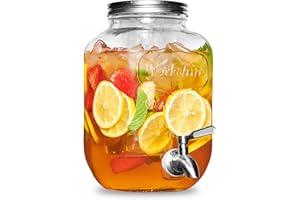 FineDine Glass Drink Dispenser for Fridge - 1 Gallon Water, Laundry Detergent, Juice or Beverage Dispenser for Parties with Spigot - Serveware for BBQ, Picnic, Pool Party and Social Events