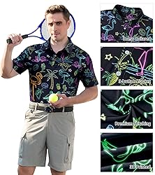 uideazone Funny Golf Shirts for Mens Neon Flamingo