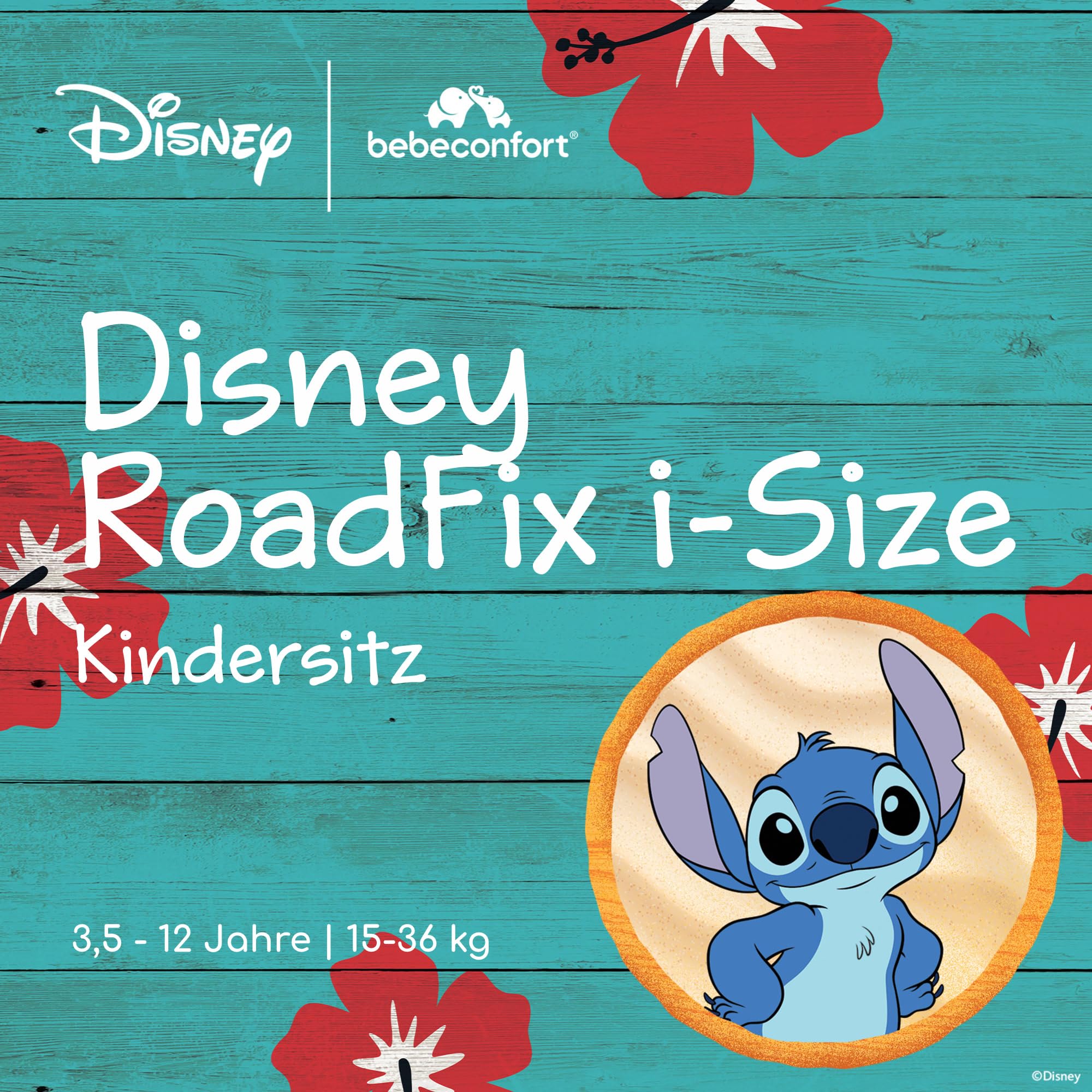 Bebeconfort Disney RoadFix i-Size, Kindersitzerhöhung mit Rückenlehne, 3,5–12 Jahre (100–150 cm), Folgekindersitz Stitch Disney, Klappbar, Leicht (4,4 kg), 14 Kopfstützenpositionen, Authentic Stitch 2