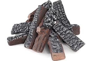 INNO STAGE Gas Logs Set - Realistic Ceramic Logs for Indoor/Outdoor Gas Fire Pits, Fireplace, Ventless Faux Fireplace Wood - Lightweight Fake Logs Decor (8Pcs-Carbon Black)