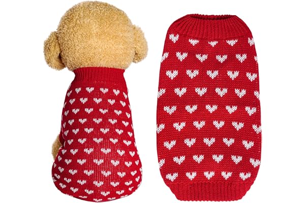 Dxhycc Dog Knitted Sweater Dog Heart Sweater Puppy Sweater Warm Soft Pet Holiday Clothes for Small Cats and Dogs (Red, S)