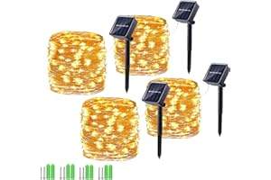 Solar Christmas Lights Outdoor, 4 Pack Total 220Ft 600 LED Solar Fairy Lights 8 Modes Waterproof Copper Wire Solar Powered Li