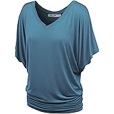 Lock and Love Women's Versatile Casual Short Sleeve Dolman Top – Loose Fit Boat Neck & V-Neck T-Shirt
