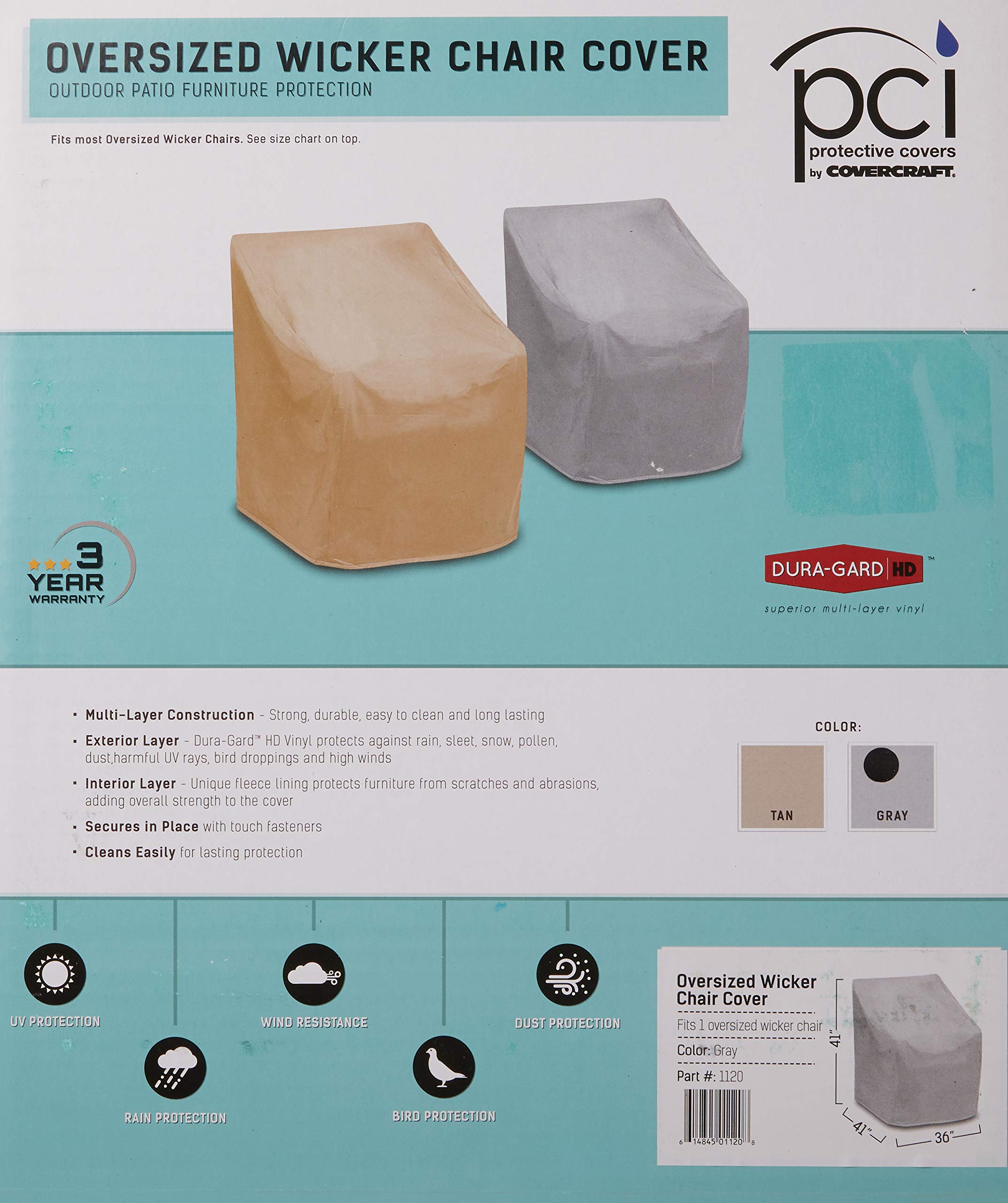 Protective Covers Weatherproof Wicker Chair Cover, Large, Gray