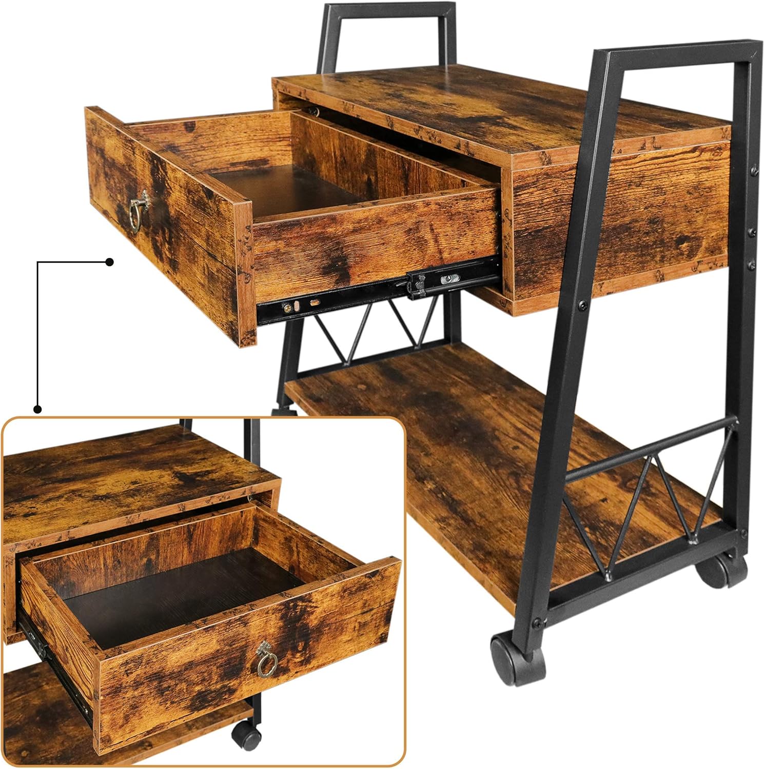 Lavievert File Cabinet with Drawer, Mobile Filing Cabinet Printer Stand with Open Storage Shelves, Printer Table Cart with Wheel for Home Office - Rustic Brown: Home Improvement