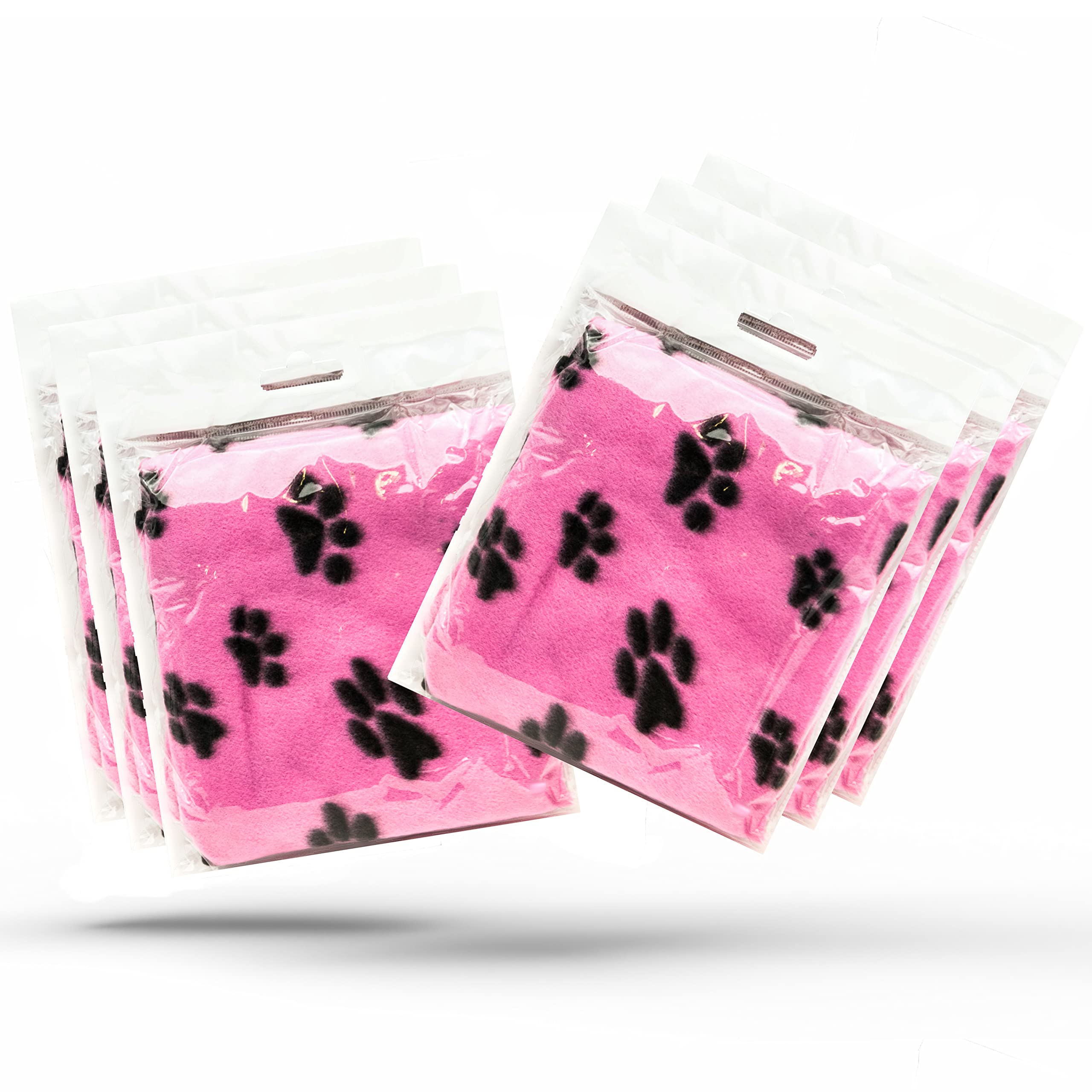 Petopedia 6x Soft Warm Dog Fleece Animal Pet Blankets with Paw Prints – Cat, Puppy & Dog Blankets Washable Bed Travel (Pink, 70cm X 73cm (Pack of 6))