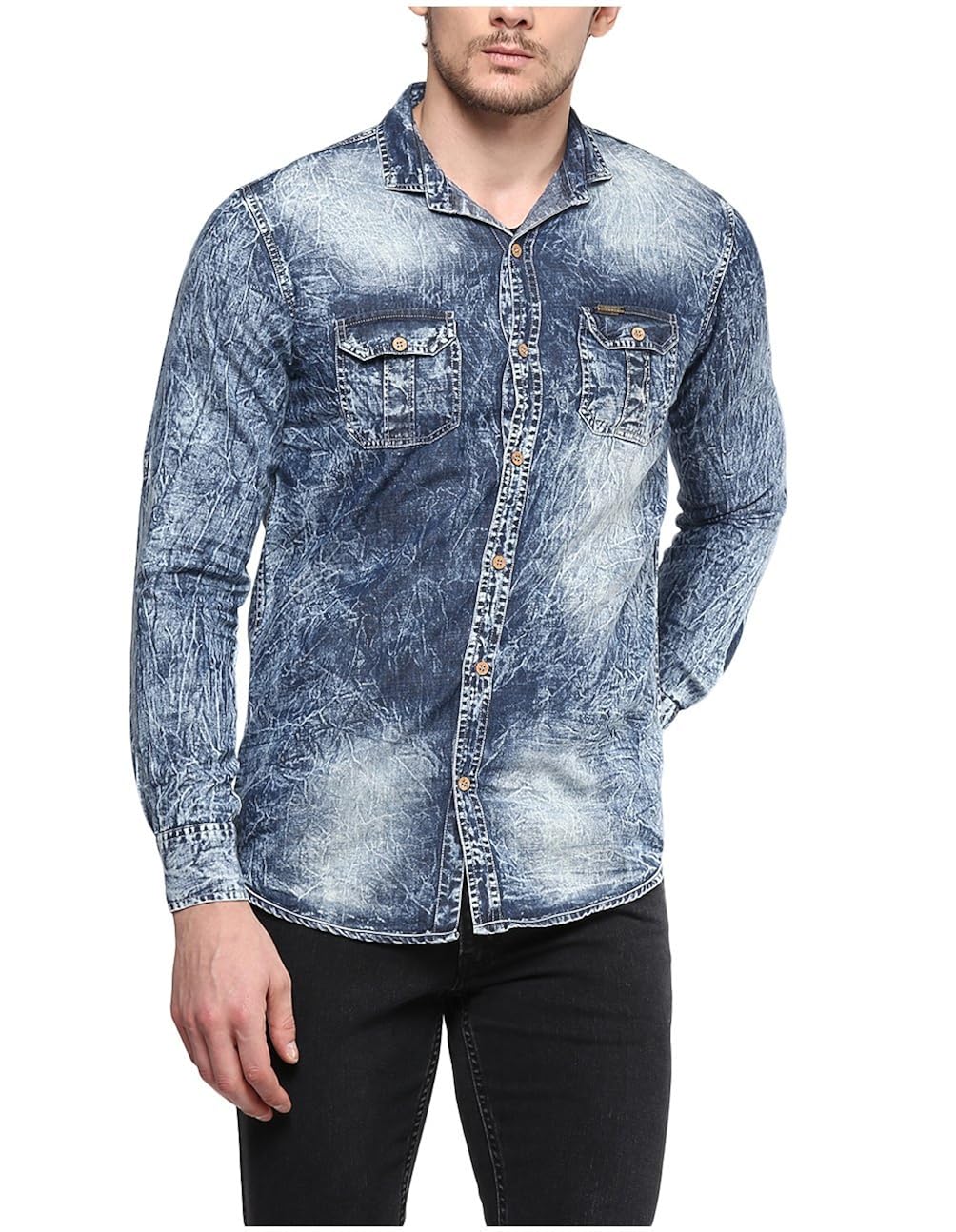 urbano fashion men's grey casual slim fit denim shirt