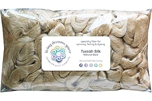 LIVING DREAMS YARN Tussah Silk Fiber for Soap Making, Spinning, Blending, Felting, Dyeing, and Paper Making. Premium Grade Natural Golden Combed Top Roving.