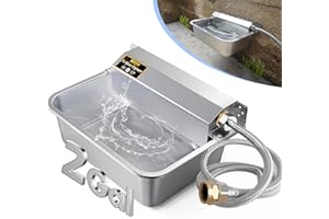 PETIMI Automatic Dog Water Dispenser, 2 Gallons 304 Stainless Steel Dog Water Bowl for Indoor/Outdoor, Large Water Bowl for Pets & Livestock, Anti Tip, Wide Mouth, Water Auto Fill, Fit GHT 3/4" Faucet