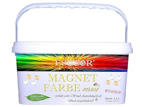 2,5 Liter ESOCOR MagnetFarbe deluxe + 3 Pin Neodym-Magnete – stark magnethaftend – sehr allergikerfreundlich – Konservierungs