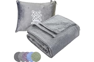 Commollis 2-in-1 Travel Blanket & Pillow for Airplane, Car, Train - Warm Compact Flight Blanket with Luggage Strap & Backpack Clip, Machine Washable, All-Season Use