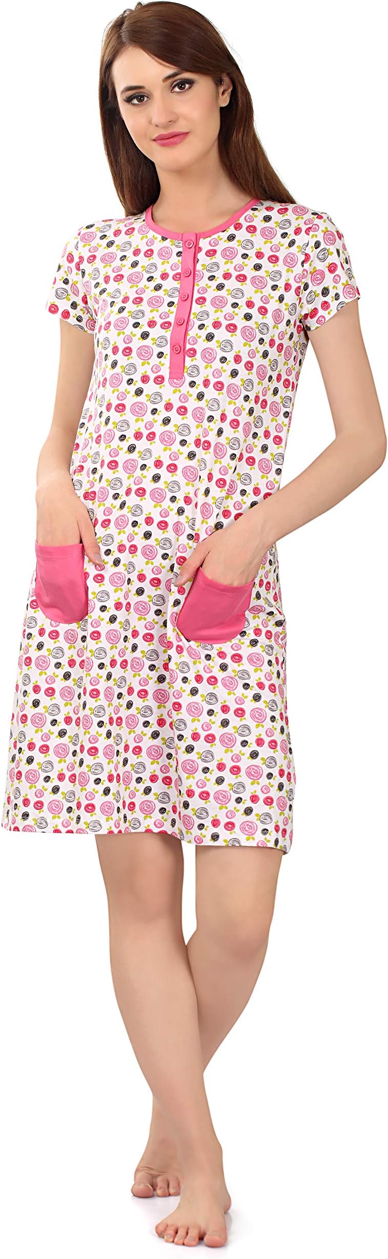 Zebu Round Neck Printed Nightdress (Pack of 1)