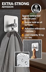 4smile Self Adhesive Hooks 6 Pack Heavy Duty Waterproof Stainless Steel view 3