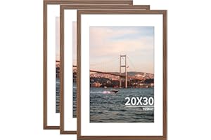 YESKAY 20x30 Picture Frame Brown Set of 3, Display Pictures 16x24 with Mat or 20 x 30 Without Mat, Poster Frames 20x30 for Wall Hanging Horizontal and Vertical