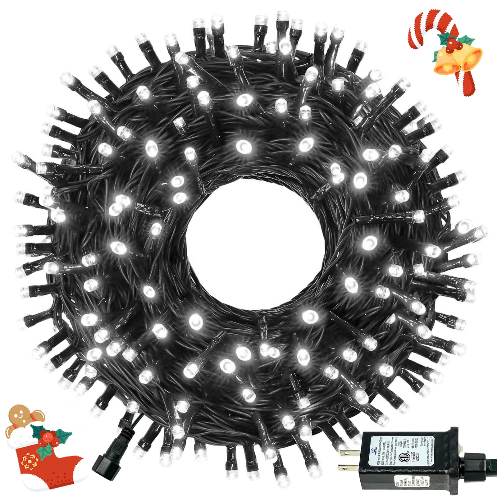 Photo 1 of **ADAPTER MISSING**Connectable 100LED 42Ft 13Modes Christmas String Lights Indoor Outdoor | Extendable Green Wire Cool White Christmas Tree Lights with Timer | Twinkle Fairy Light Plug in for Xmas Tree(Cool White)