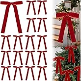 Glitinsel Red 24 Pcs Velvet Bows Christmas Tree Ornaments Valentines Day Bows Decoration for Garland Home Coquette Wedding Decor (5 x 7 Inch,Width of 1")
