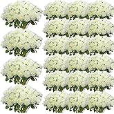 Riceshoot 500 Pcs Artificial Silk Roses Flowers with Long Stem Bridal Wedding Bouquet Realistic Floral Bulks for Garden Home Party Gifts Favor Decoration(White)