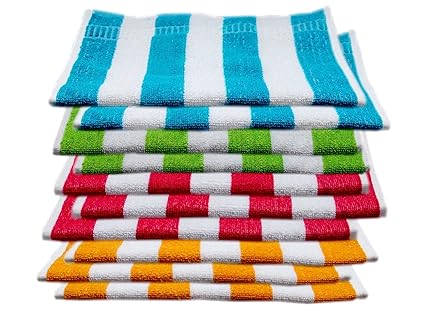 Space Fly Striped Hand Towels, High Absrobent (Size- 10X16 inch_Set of 10_ Multi Color)