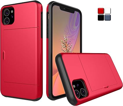 Amazon Co Jp Sumart Iphone 11 ケース カード収納 スライド式 カードホルダー 耐衝撃 デュアルレイヤー ハイブリッド ウォレットケース ハード カバー Iphone 11 6 1インチ レッド 家電 カメラ