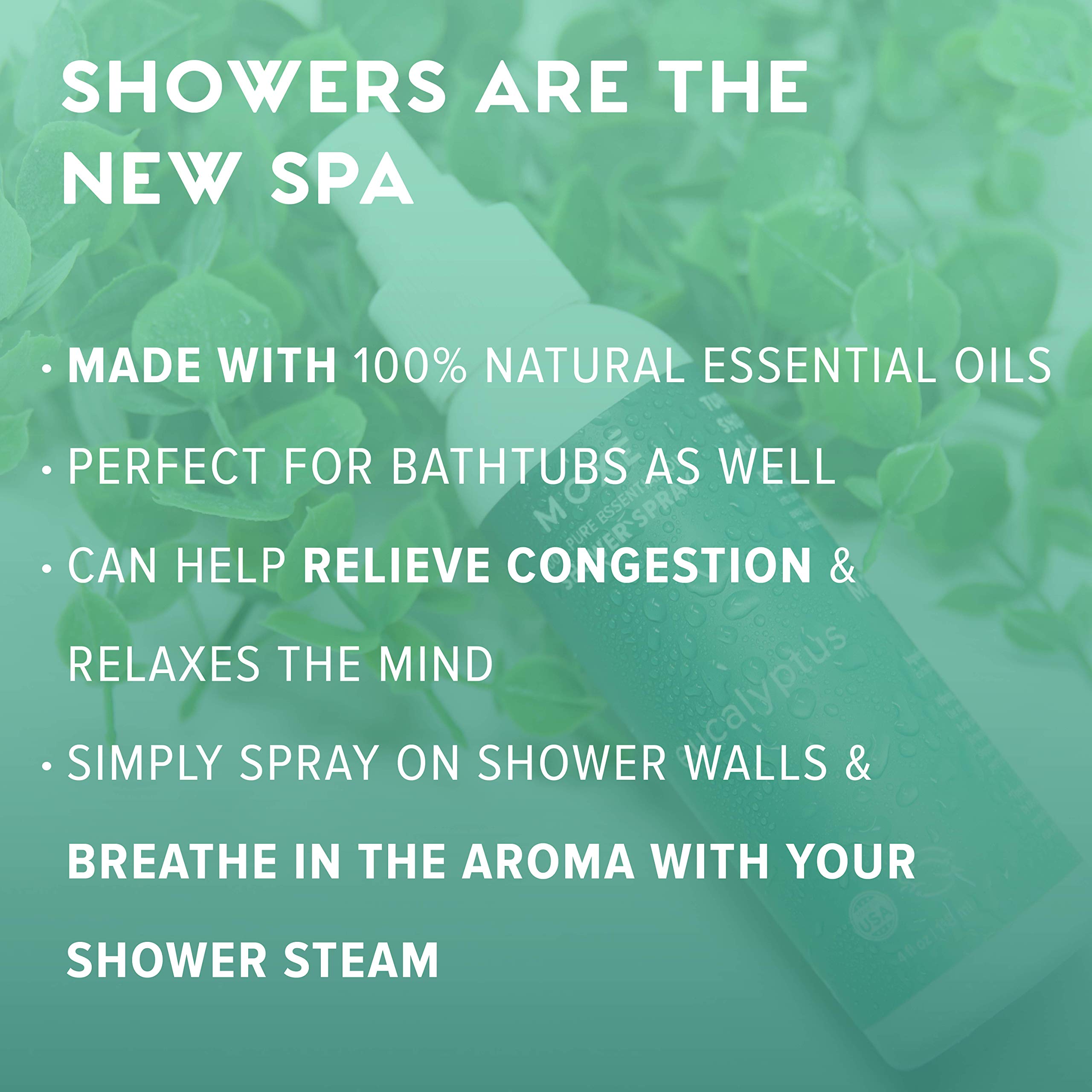 MOXĒ Eucalyptus Oil Shower Mist, Spa Steam Spray, Certified Natural 100% Essential Oils, Made in USA, Aromatherapy, Sinus Congestion Relief, Tension Relief, 4 Ounces