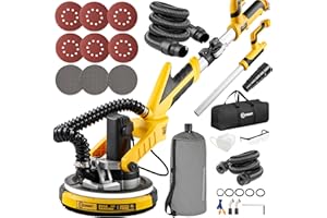 ACCUCRAFT Drywall Sander, Powerful Electric Drywall Sander with Vacuum, Auto Dust Absorption Dust-free Design, 7 Variable Speed 900-1800RPM, 26' Power Cord, LED Light, for Popcorn Ceiling