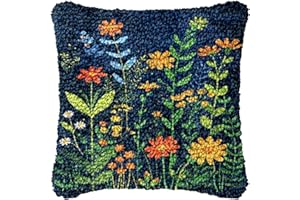 Generic Little Wild Flowers Latch Hook Pillow Kit for Adults 43x43cm, Acrylic, Non-Foldable, DIY Crochet Yarn Throw Pillow Cover Needle Craft Handmade Cushion for Home Sofa Decor