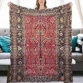 Antique Persian Red Rug Flannel Fleece Throw Blankets 50"X40" Lightweight Fluffy Winter Fall Blanket Cozy Soft Fuzzy Plush Home Decor for Couch Bed Sofa Bedroom Living Room Travel