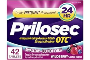 Prilosec OTC, Omeprazole Delayed Release 20mg, Acid Reducer, Treats Frequent Heartburn for 24 Hour Relief, All Day, All Night*, Heartburn Medicine, 20mg, Wildberry Flavor, 42 Tablets