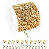 UMAOKANG 32.8 Feet Gold Plated Jewelry Chain Link Stainless Steel Chain Spool Necklace Chain Bulk with Lobster Clasp and Jump Rings for Jewelry Making DIY Bracelet Anklet