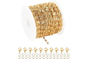 UMAOKANG 32.8 Feet Gold Plated Jewelry Chain Link Stainless Steel Chain Spool Necklace Chain Bulk with Lobster Clasp and Jump Rings for Jewelry Making DIY Bracelet Anklet