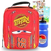 Disney Cars Lunch Box for Boys, Kids - Bundle with Insulated Lightning McQueen Lunch Bag Plus Tattoos, Water Bottle, Tattoos, More | Disney Cars School Supplies Set