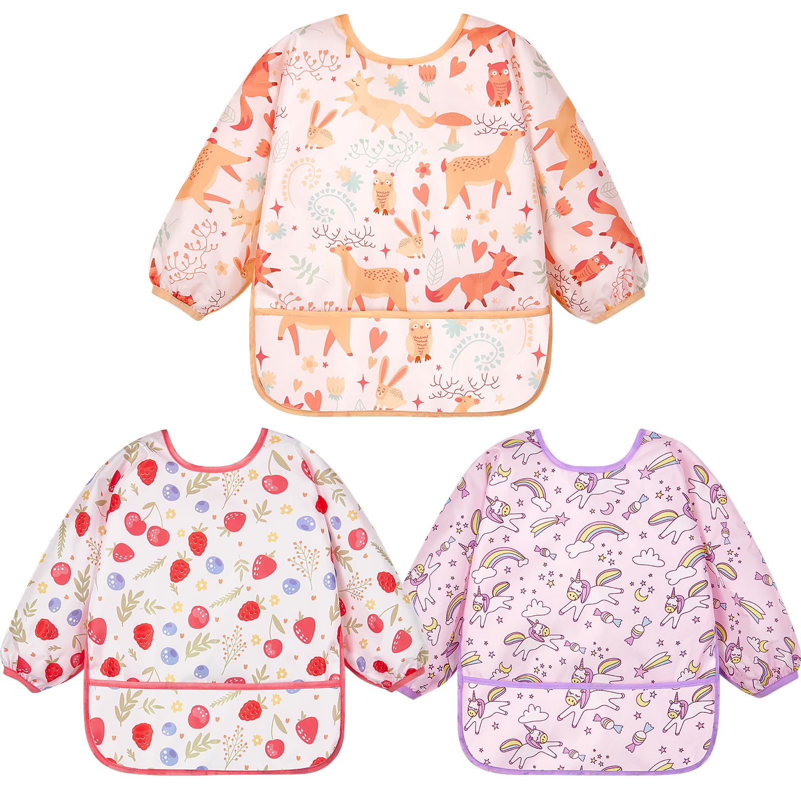 Photo 1 of Lictin 3 Pack Baby Bibs for Boy or Girl, Cute Long Sleeve Bib, Waterproof Bibs for Toddlers,Adjustable Closure Baby Smock, Mess Proof Baby Bib, 6-24 Months Reusable Infant Baby Bibs