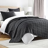HORIMOTE HOME 100% Cotton Quilt Set King Size, Charcoal Pre-Washed Bedspreads Coverlet Set in Geometric Pattern, Cozy Lightweight Stitching Decorative Bedding Cover with 2 Shams for All Season