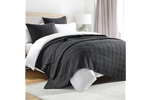 HORIMOTE HOME 100% Cotton Quilt Set Queen Size, Charcoal Pre-Washed Bedspreads Coverlet Set in Geometric Pattern, Cozy Lightweight Stitching Decorative Bedding Cover with 2 Shams for All Season