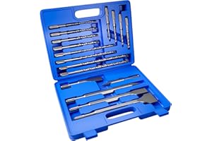 17Pcs Rotary Hammer Drill Bits and Chisel Set - SDS-Plus Carbide-Tipped Drill Bits and Chisels with Storage Case - Tools for 